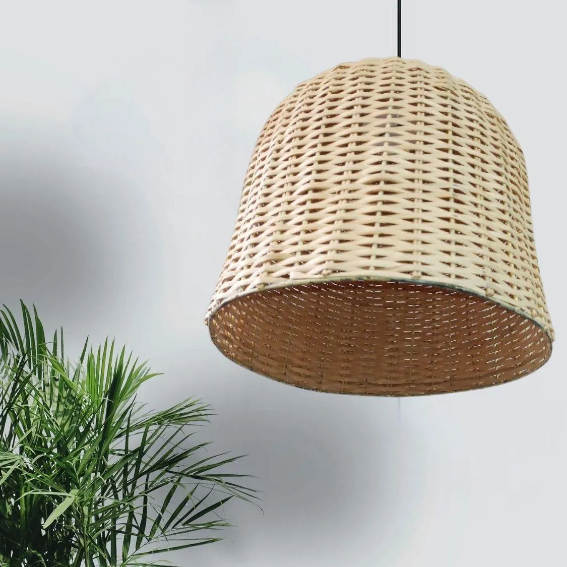 Bunai Bamboo Cane Hanging Lamp Shade (  Bulb & Holder) for Home decoration (16")