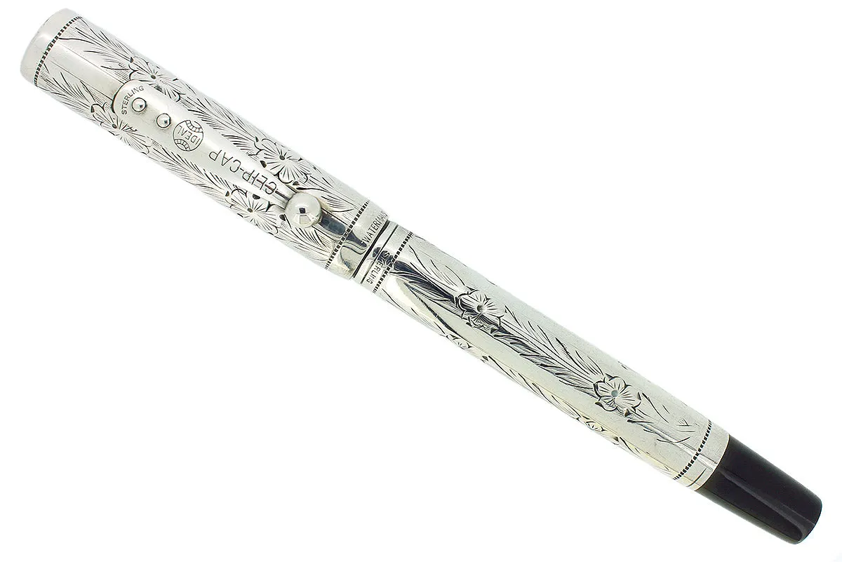 C1920 WATERMAN 472 1/2 STERLING PANSY PANEL F-BBB NIB FOUNTAIN PEN RESTORED