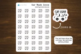 Car Wash Stickers, Car Wash Icons Sticker Sheet, Kiss Cut, Matte Finish