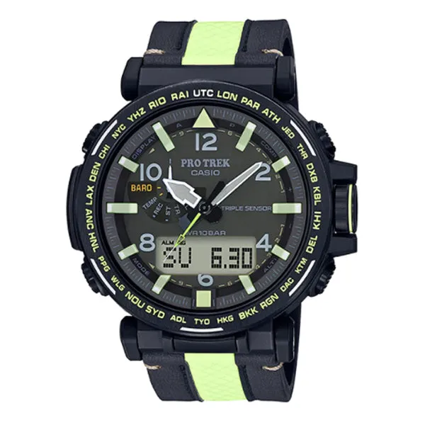 Casio Pro Trek PRG-650 Series Triple Sensor Tough Solar Two Tone Leather Strap Watch PRG650YL-3D PRG-650YL-3D PRG-650YL-3