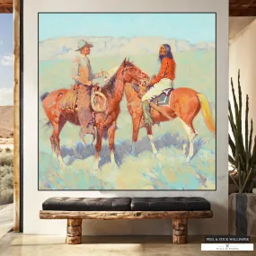 Casuals on the Range Wallpaper Mural – Cowboy and Native American Vintage Art