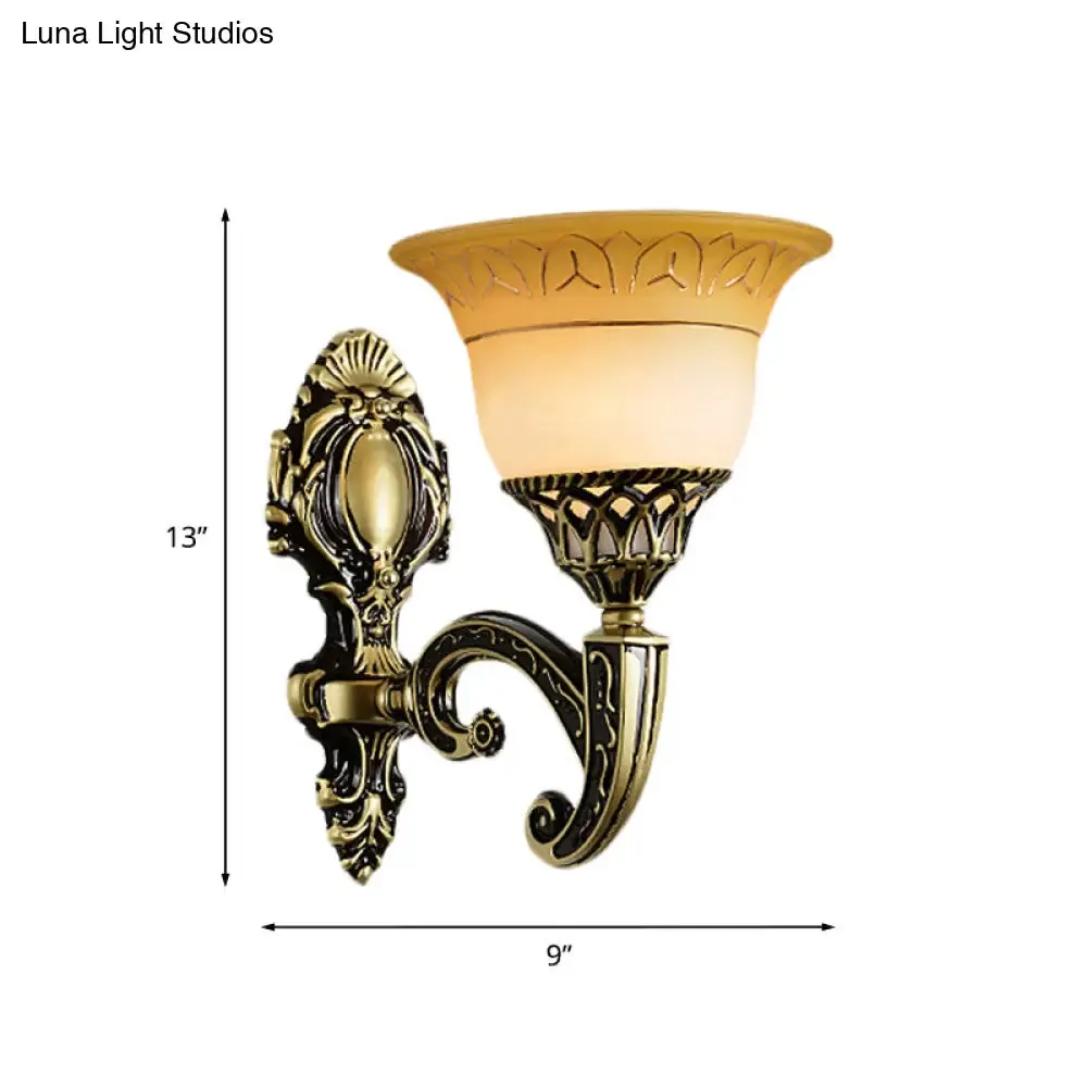 Classic Brass Wall Sconce Light Fixture with Frosted Glass - Flared Design - Bedroom Lamp