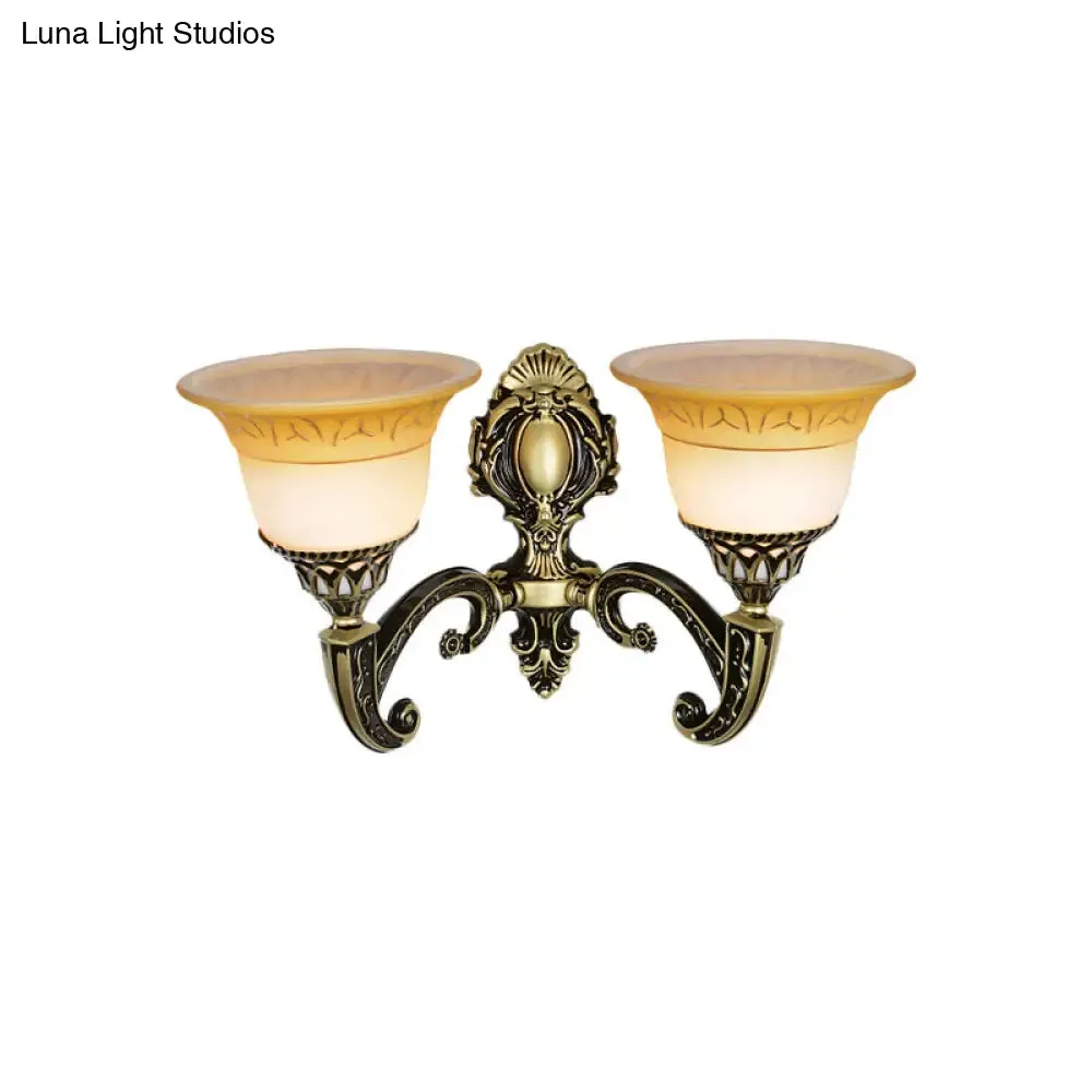 Classic Brass Wall Sconce Light Fixture with Frosted Glass - Flared Design - Bedroom Lamp