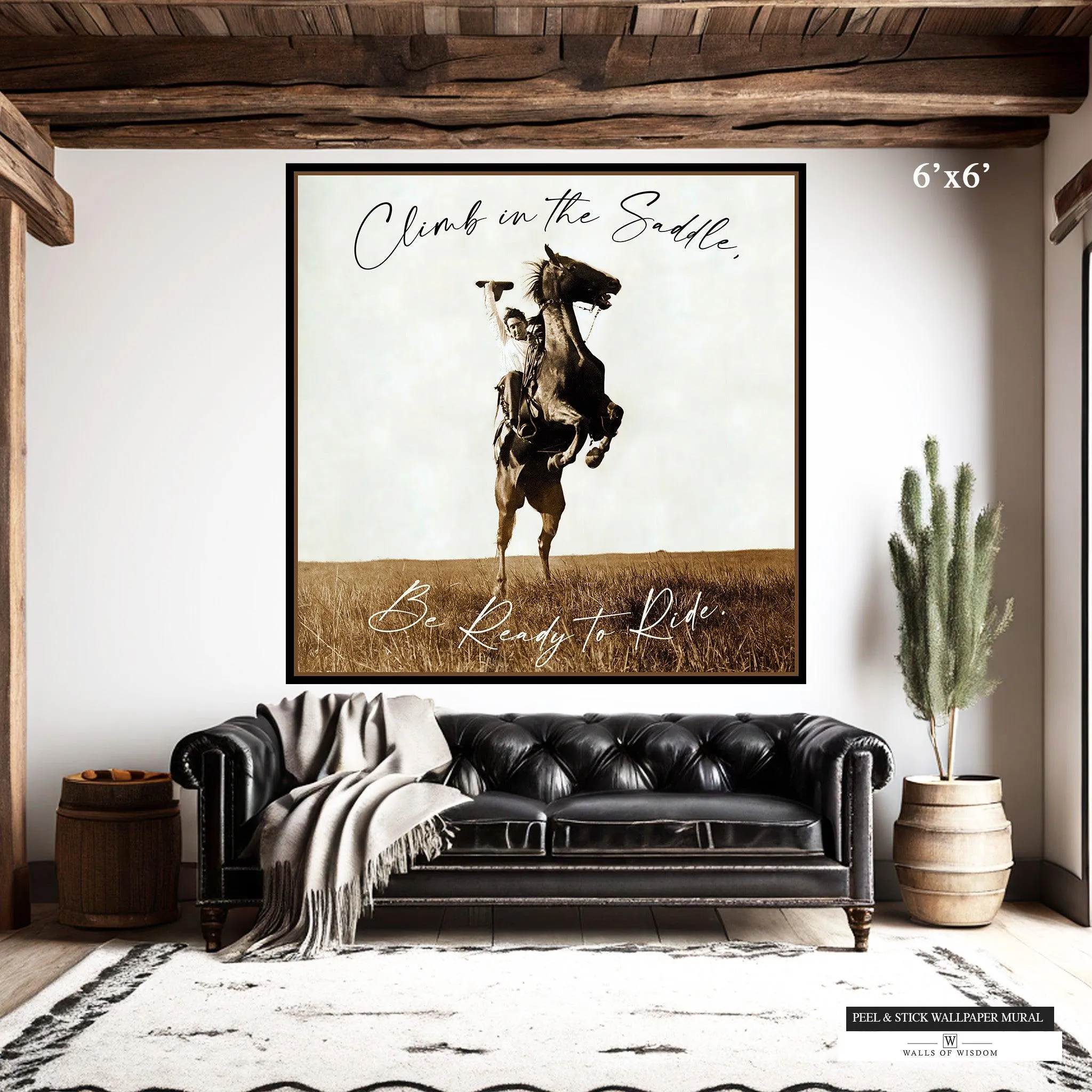 Climb on the Saddle - Cowboy Mural Wallpaper, Western Decor Peel and Stick