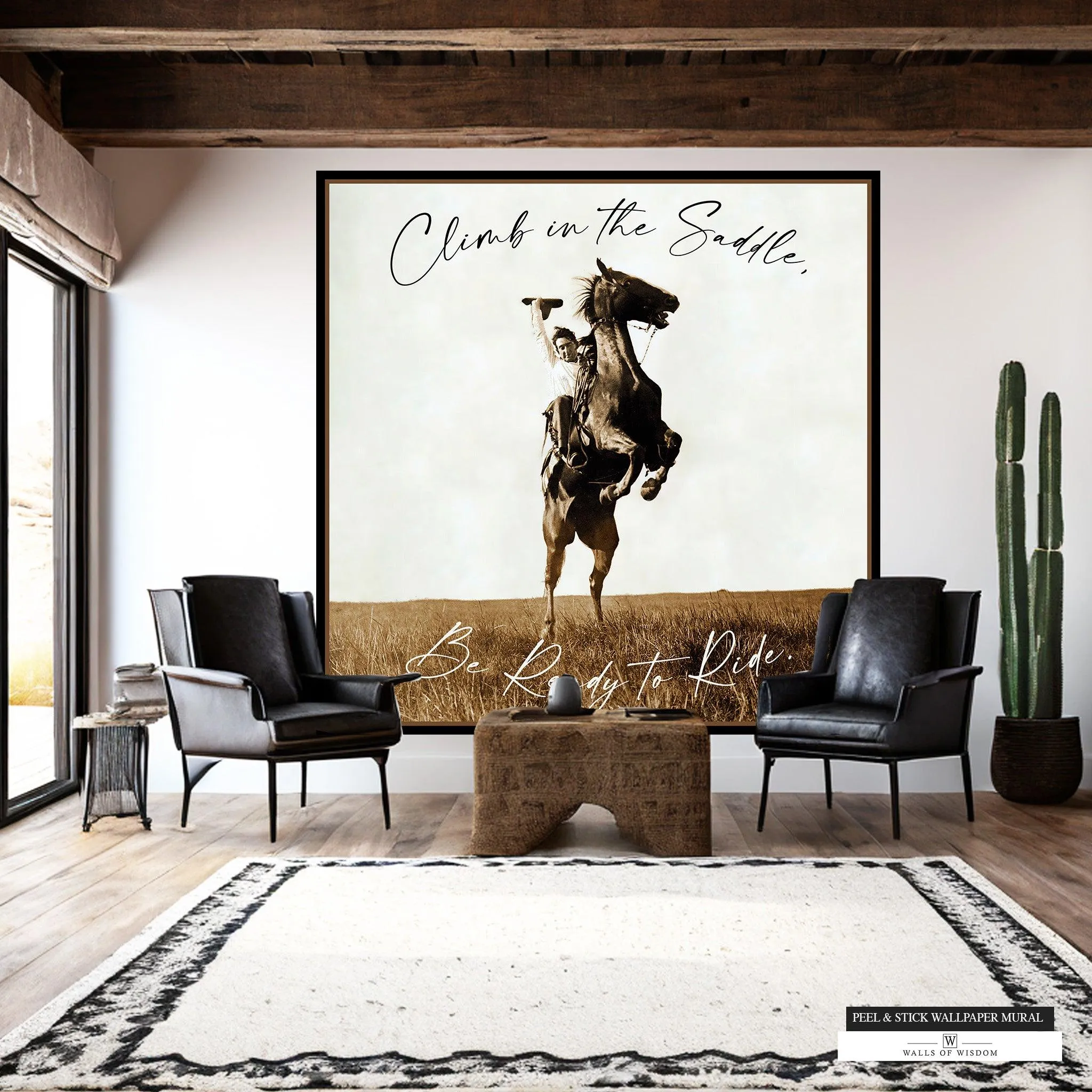 Climb on the Saddle - Cowboy Mural Wallpaper, Western Decor Peel and Stick