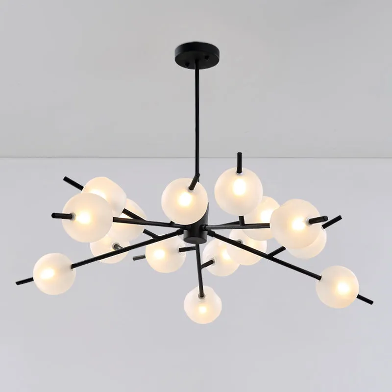 Contemporary Metal Pendant Lamp with 15 Bulbs and Frosted Glass Shade Insert - Black/Gold