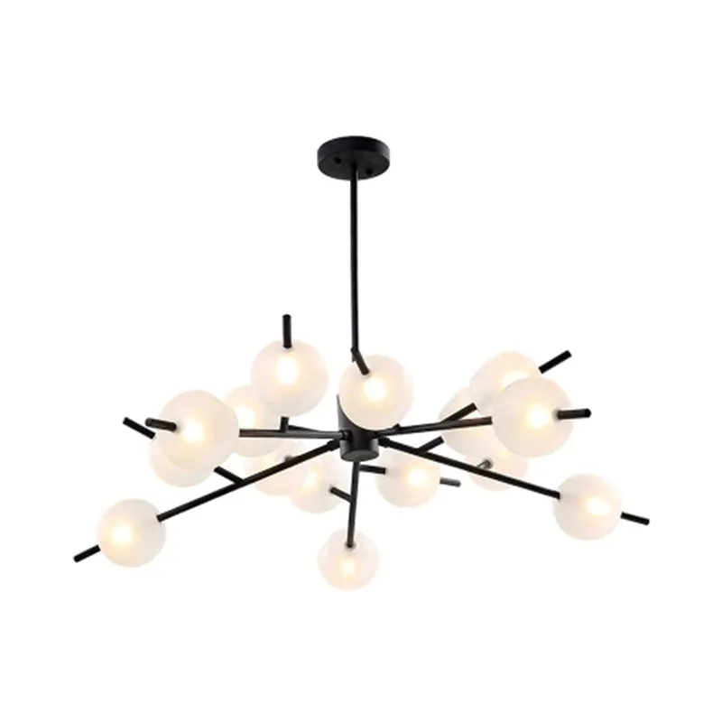 Contemporary Metal Pendant Lamp with 15 Bulbs and Frosted Glass Shade Insert - Black/Gold