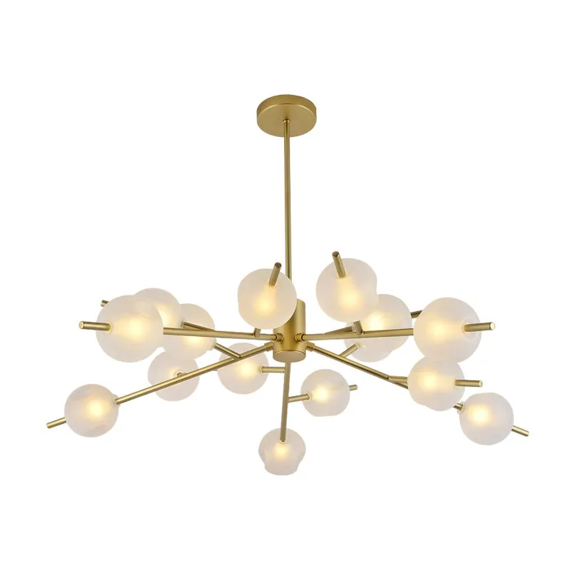 Contemporary Metal Pendant Lamp with 15 Bulbs and Frosted Glass Shade Insert - Black/Gold