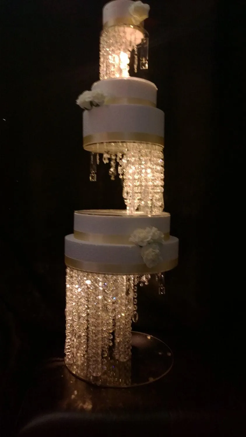 Crystal cake stand   2 separators chandelier wedding cake with LED Lights,set of 3 pieces side bar Illusion 8" 12" 16" by Crystal wedding uk