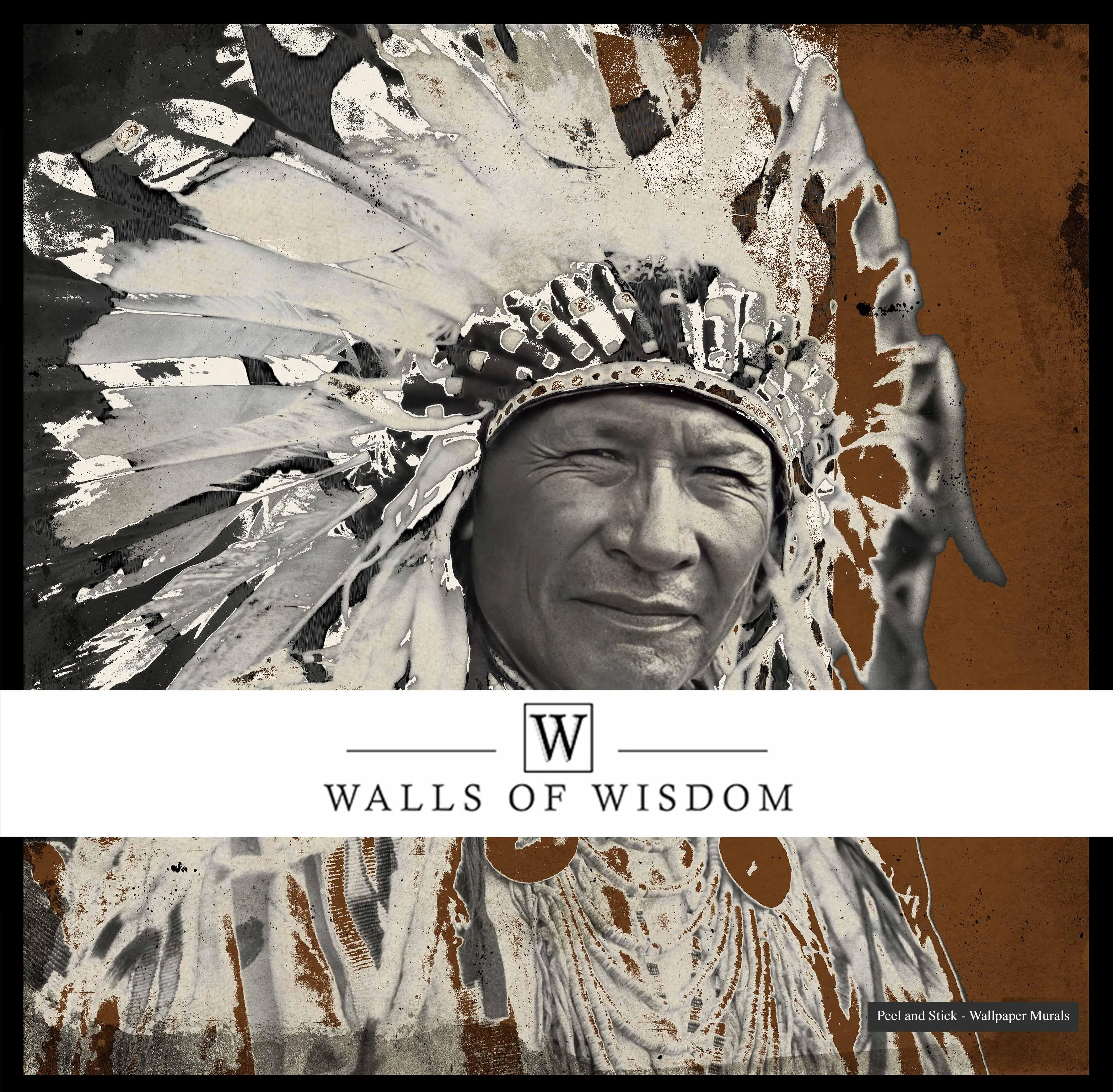 Duck Chief in Headdress Mural - Contemporary Native American Art, Rustic Western Decor Print Wallpaper