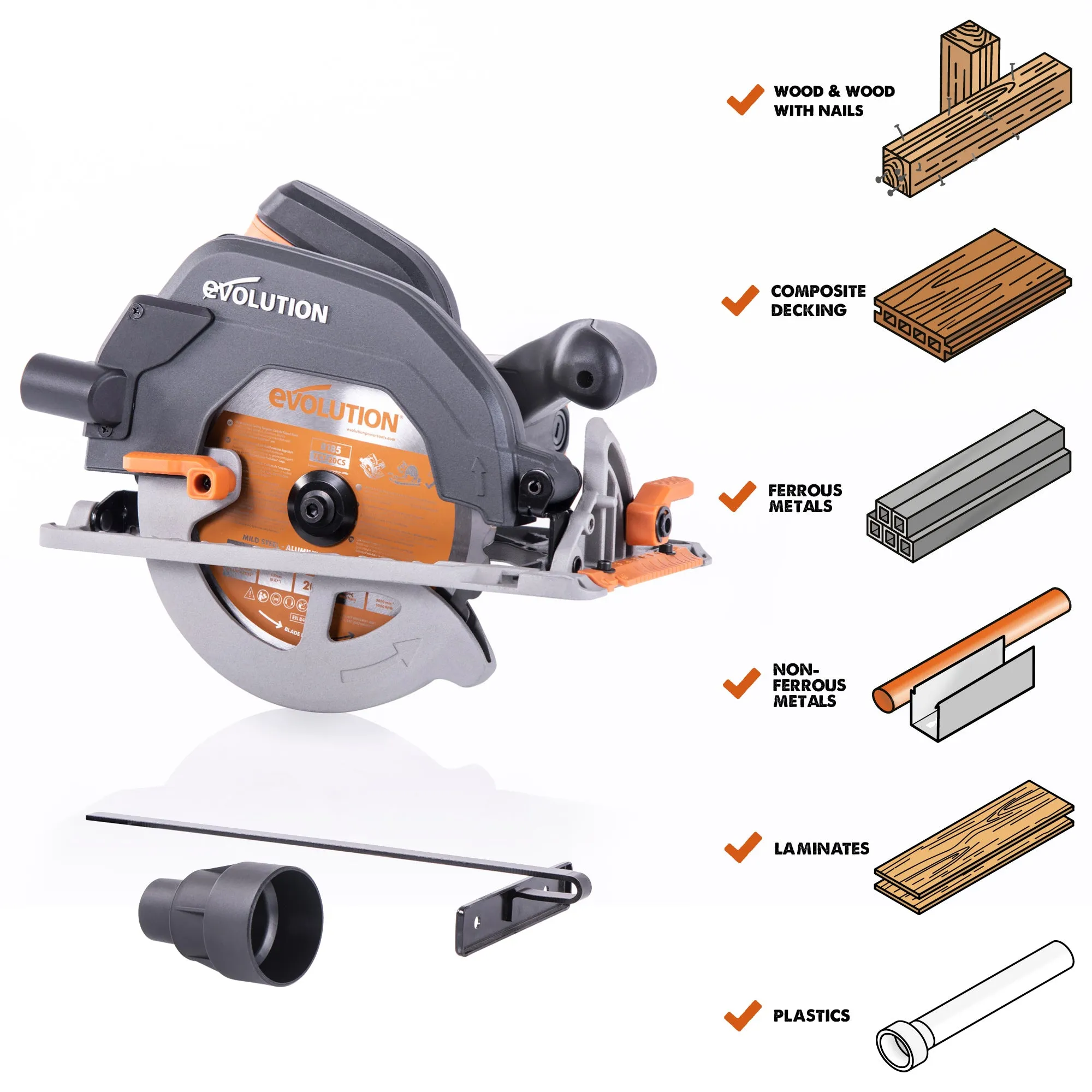 Evolution R185CCS: Multi-Material Cutting Circular Saw 7-1/4 in. Blade