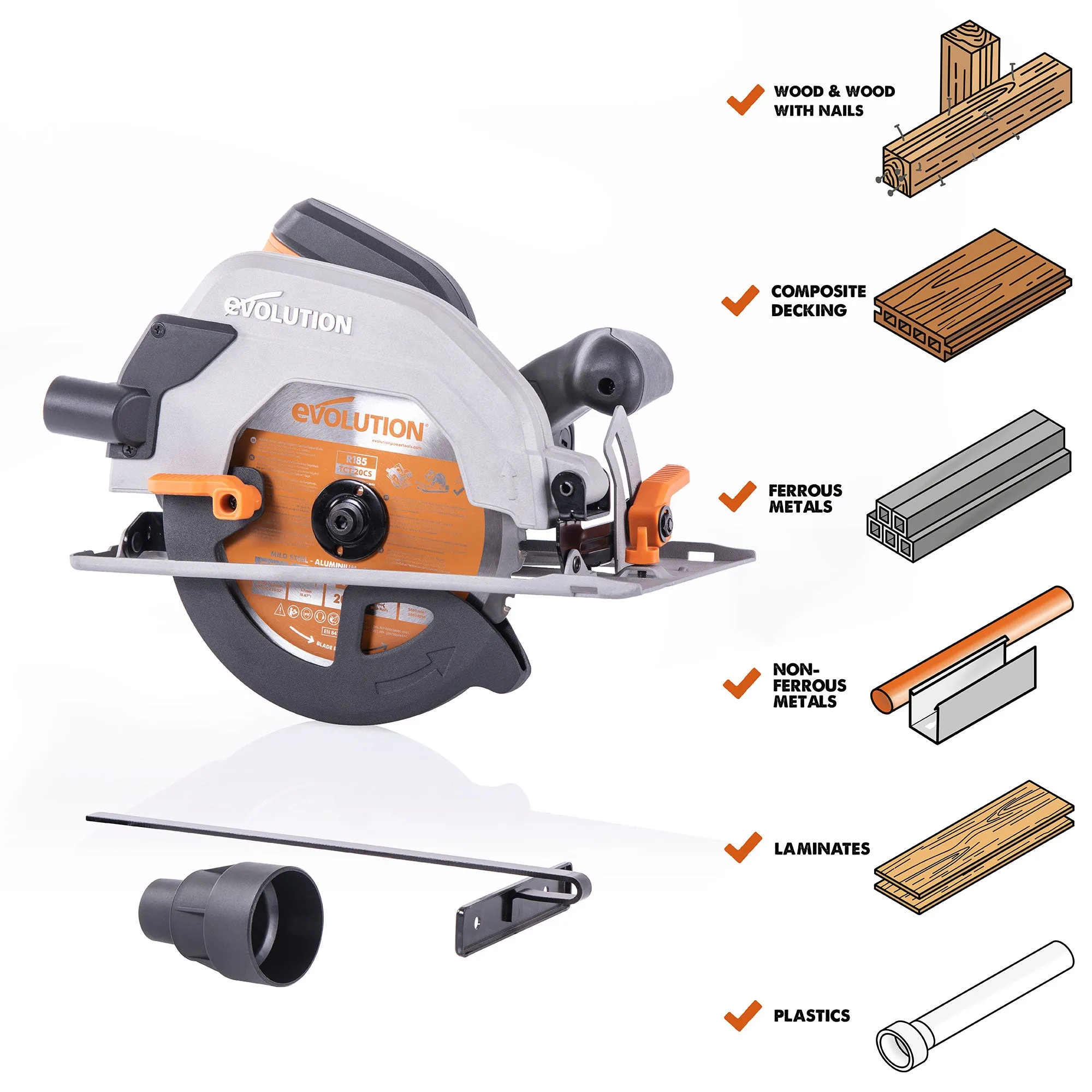 Evolution R185CCSL: Multi-Material Cutting Circular Saw 7-1/4 in. Blade (Refurbished Like New)