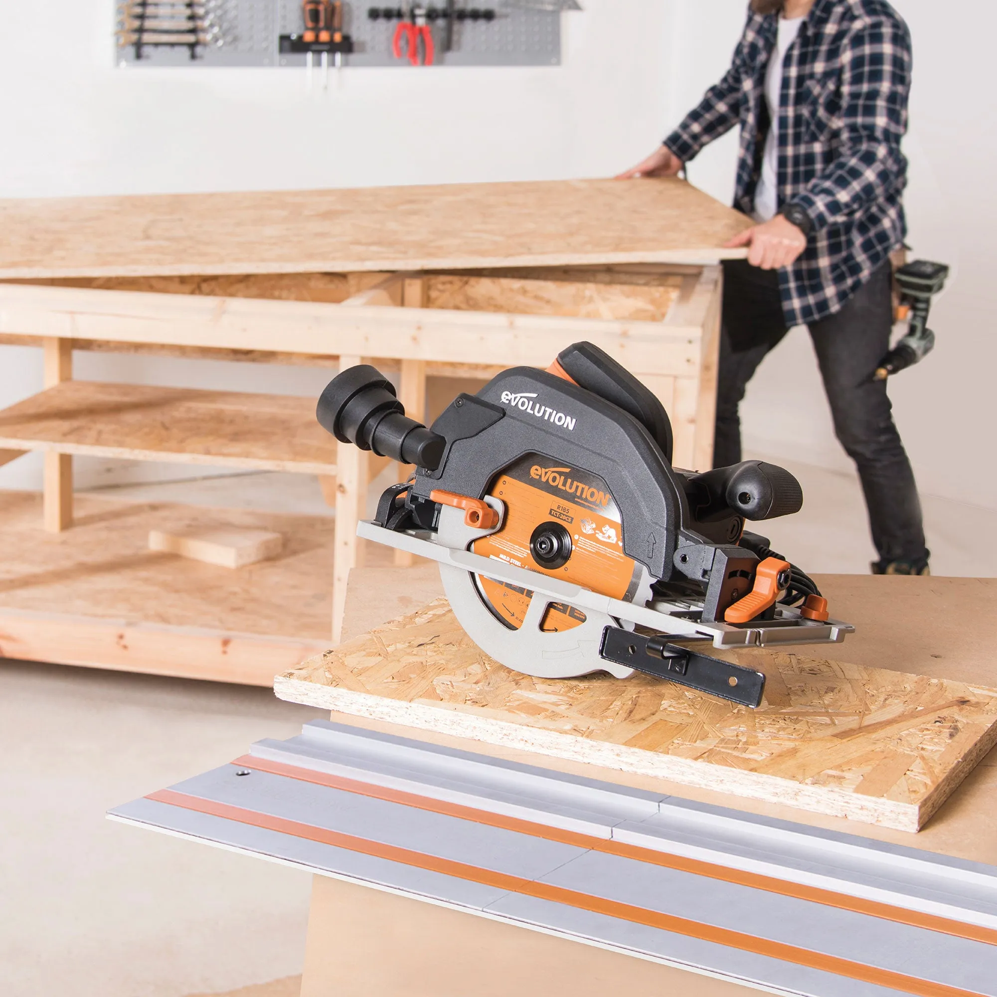 Evolution R185CCSX: Multi-Material Cutting Circular Saw 7-1/4 in. Blade With 3ft, 4in. Track Included