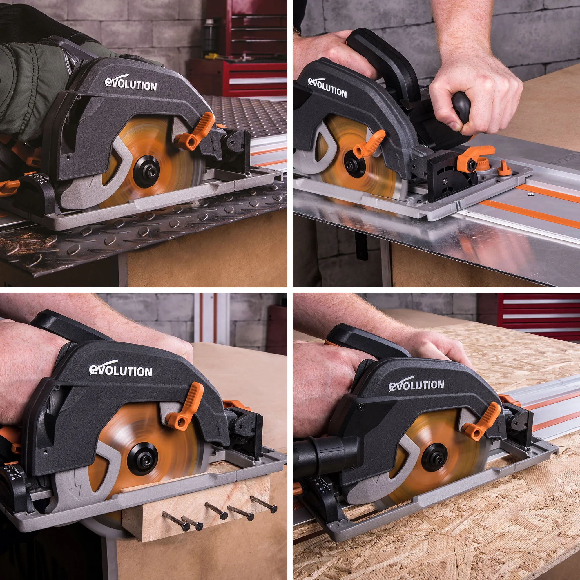 Evolution R185CCSX: Multi-Material Cutting Circular Saw 7-1/4 in. Blade With 3ft, 4in. Track Included