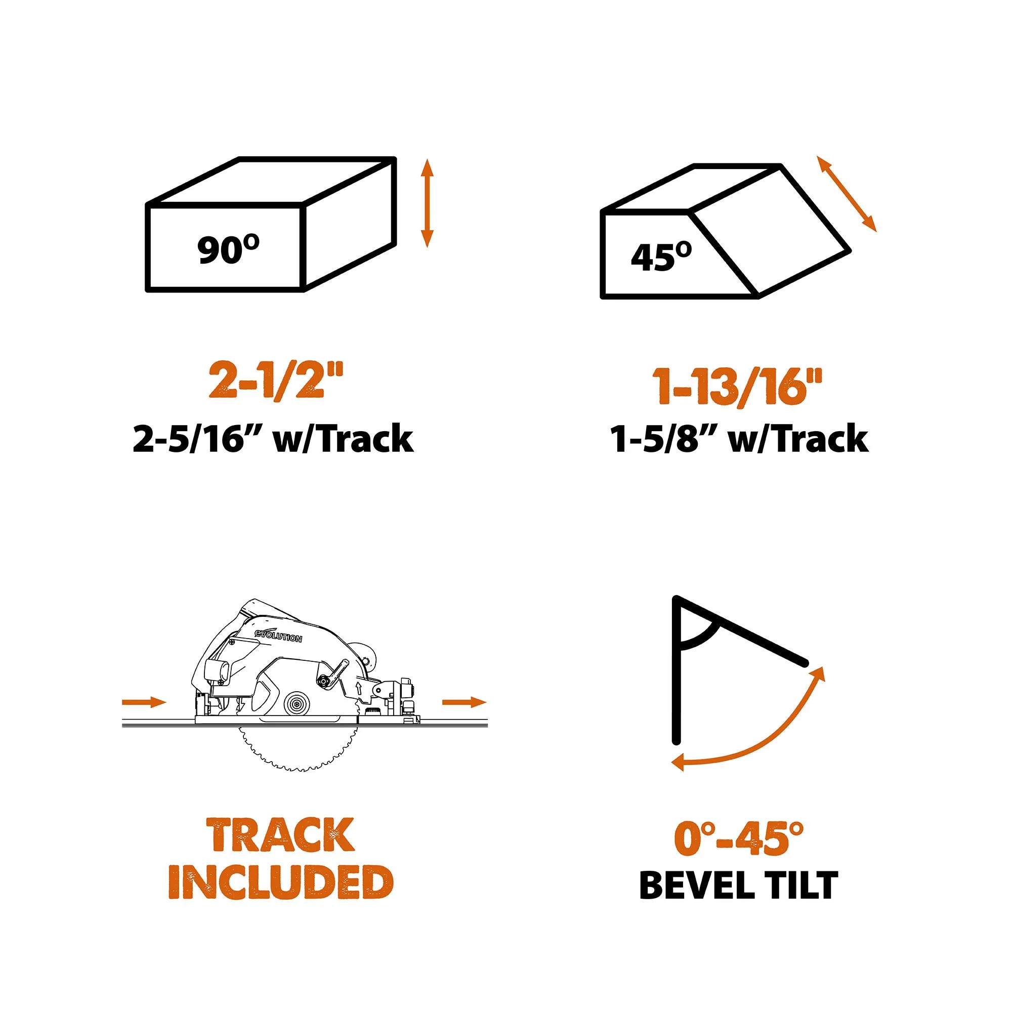 Evolution R185CCSX: Multi-Material Cutting Circular Saw 7-1/4 in. Blade With 3ft, 4in. Track Included