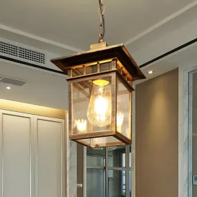 Farmhouse Brass/Black Lantern Pendant Light with Clear Glass Ceiling Fixture for Passage