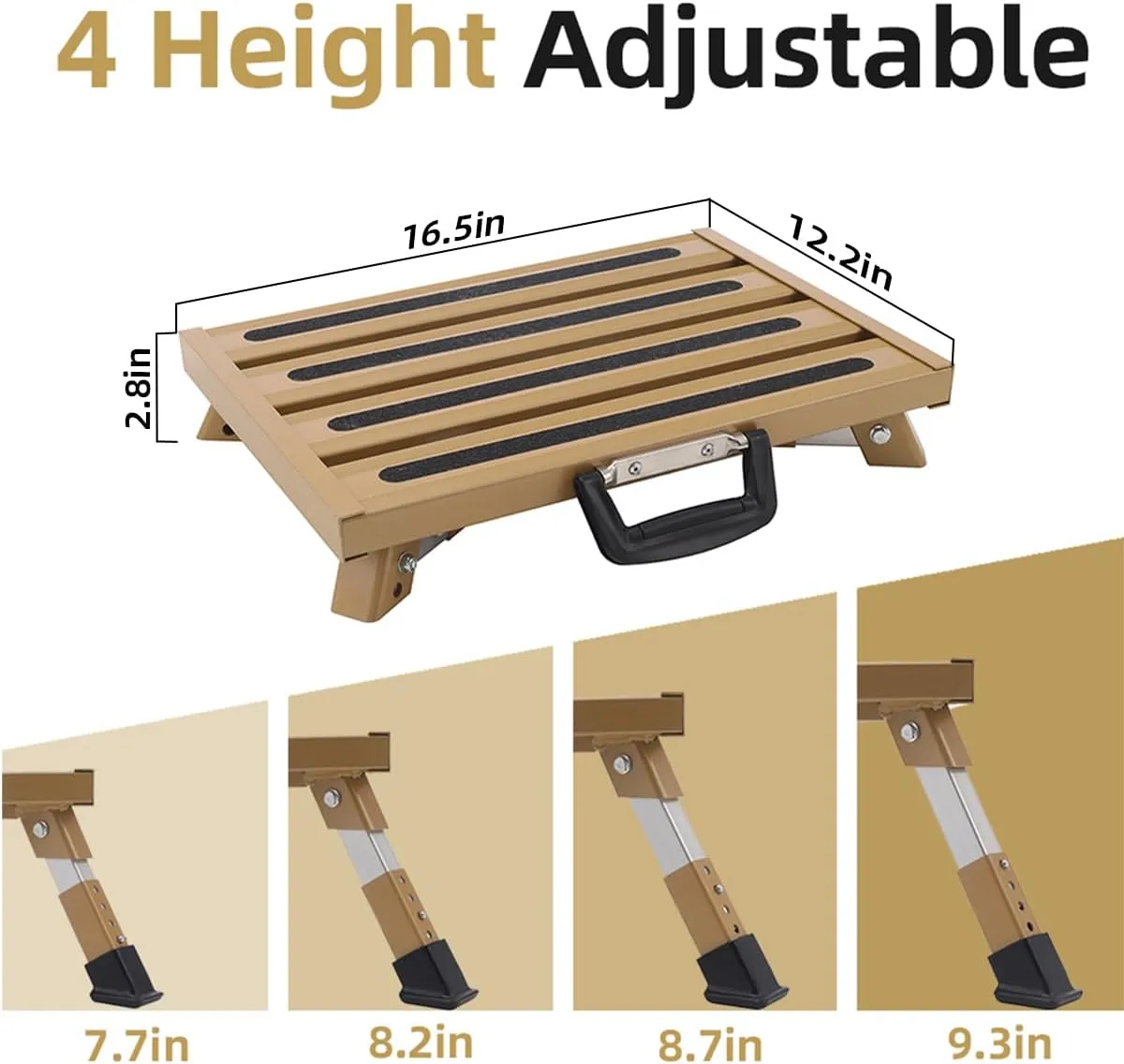 Heavy-Duty Adjustable RV Step - Folding Platform with Glow-in-the-Dark Strips, Supports 1000 lbs