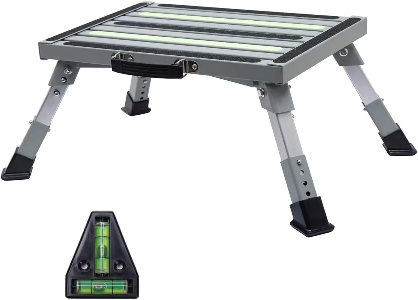 Heavy-Duty Adjustable RV Step - Folding Platform with Glow-in-the-Dark Strips, Supports 1000 lbs