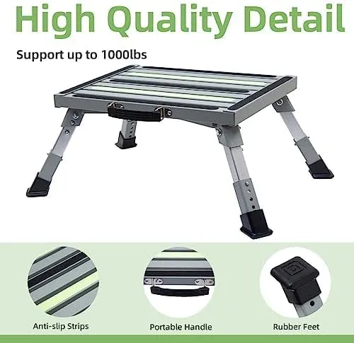 Heavy-Duty Adjustable RV Step - Folding Platform with Glow-in-the-Dark Strips, Supports 1000 lbs