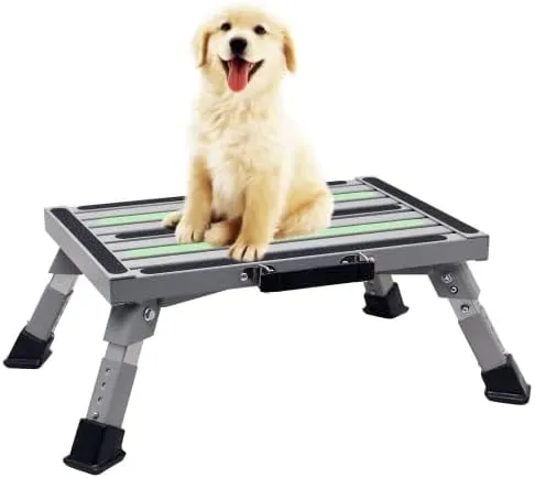 Heavy-Duty Adjustable RV Step - Folding Platform with Glow-in-the-Dark Strips, Supports 1000 lbs