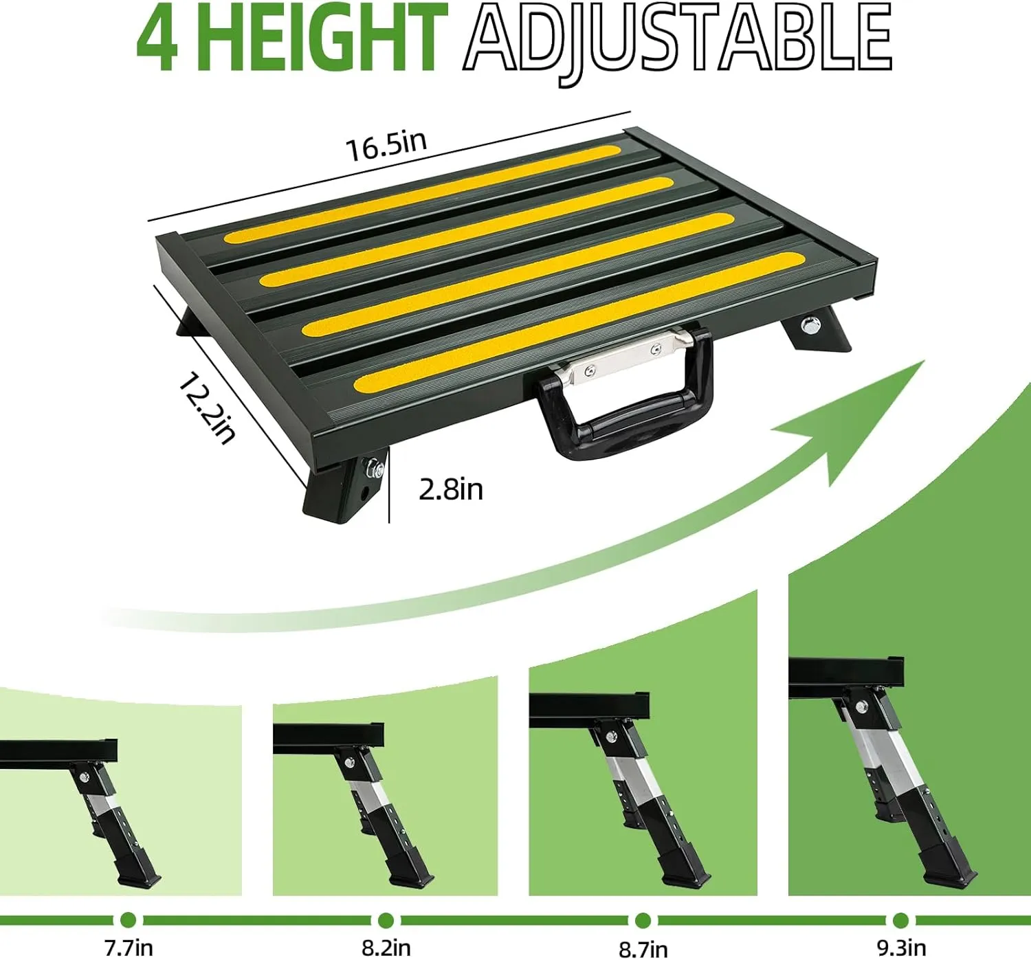 Heavy-Duty Adjustable RV Step - Folding Platform with Glow-in-the-Dark Strips, Supports 1000 lbs