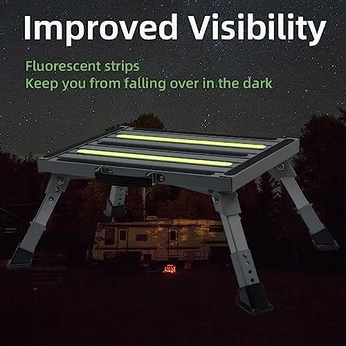 Heavy-Duty Adjustable RV Step - Folding Platform with Glow-in-the-Dark Strips, Supports 1000 lbs