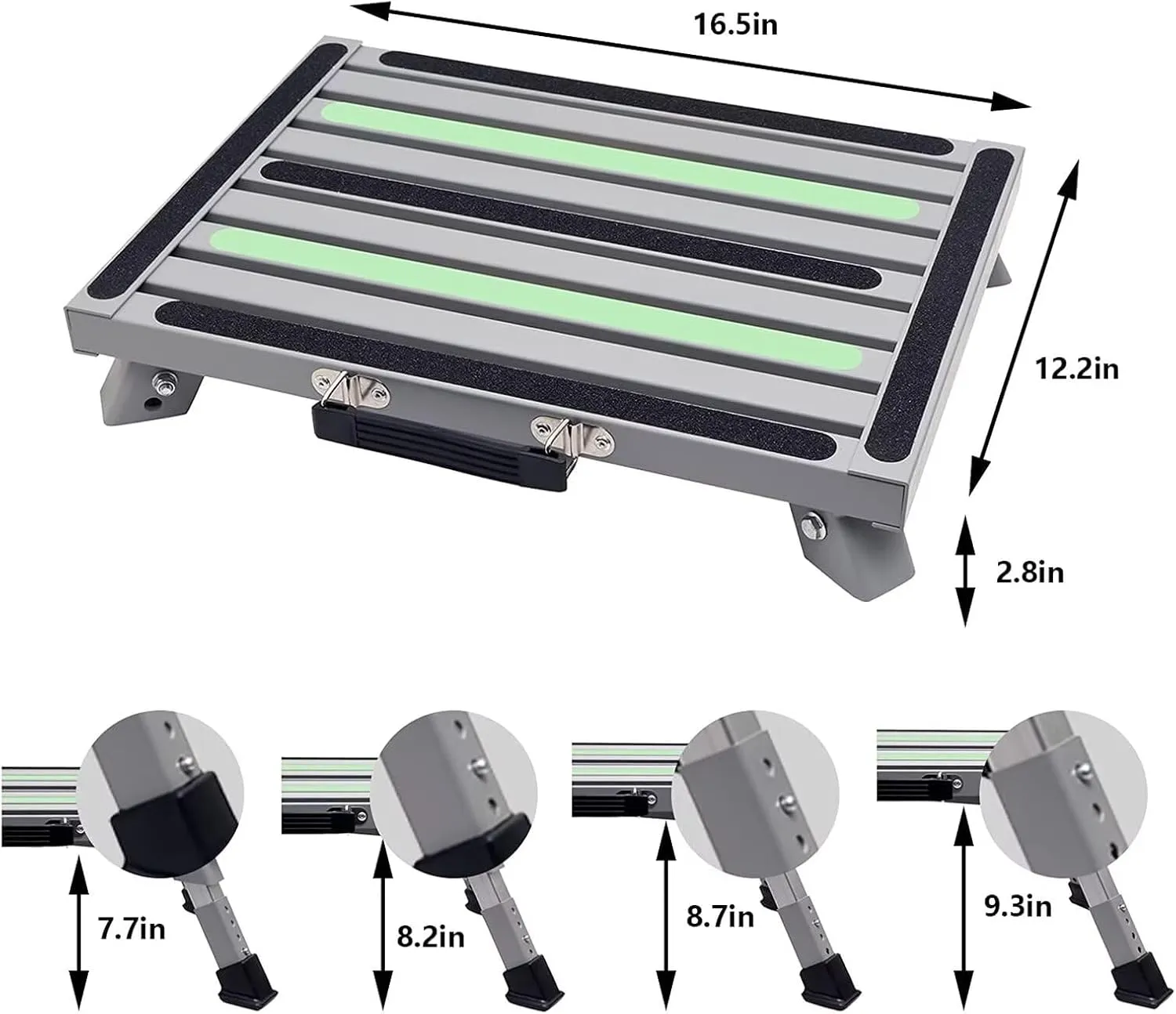 Heavy-Duty Adjustable RV Step - Folding Platform with Glow-in-the-Dark Strips, Supports 1000 lbs