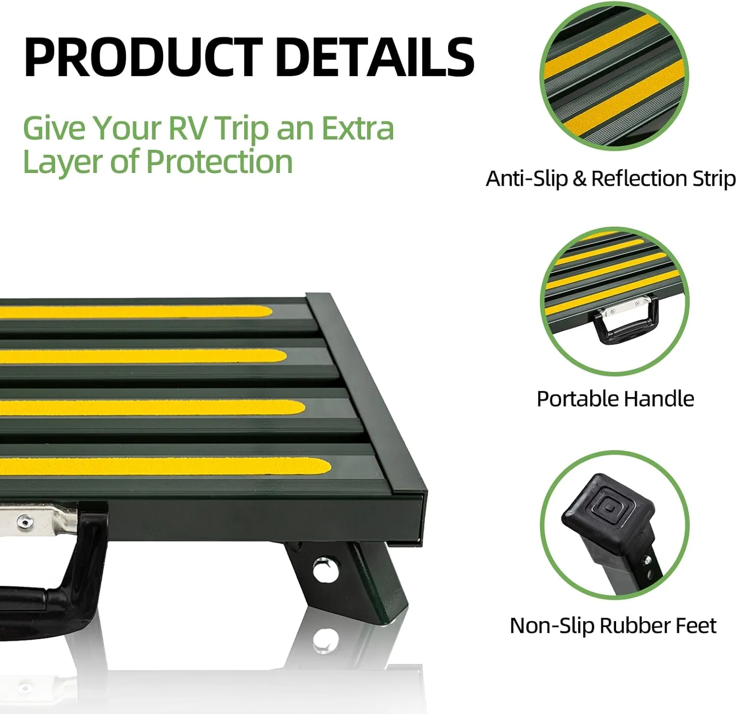 Heavy-Duty Adjustable RV Step - Folding Platform with Glow-in-the-Dark Strips, Supports 1000 lbs