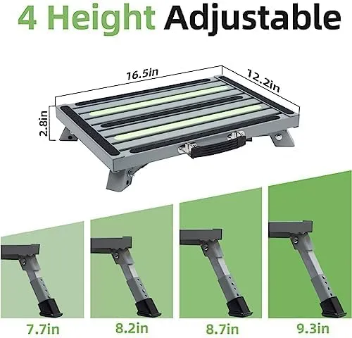 Heavy-Duty Adjustable RV Step - Folding Platform with Glow-in-the-Dark Strips, Supports 1000 lbs