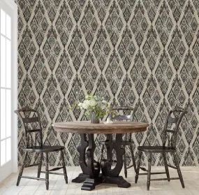 Ikat Floral Peel & Stick Wallpaper in Black & Cream - Modern to Farmhouse