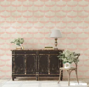 Japanese Flying Cranes Wallpaper: Teacup Rose on Creamy Linen - Boho Chic Peel & Stick