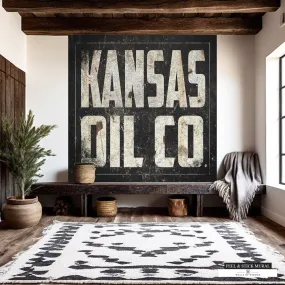 Kansas Oil Co Peel and Stick Removable Wallpaper Mural - Vintage Rusty Metal Sign - Perfect for Western Decor