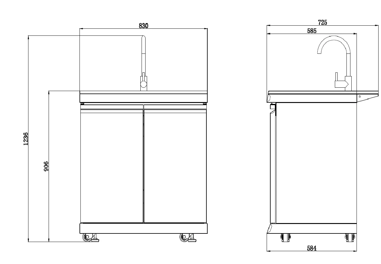 Kingsley 6-Burner Outdoor BBQ Kitchen   21” Smoker Module: Black Stainless Steel, Stone Bench, Fridge, Sink, Height Adjustable, Rotisserie with BBQ Cover