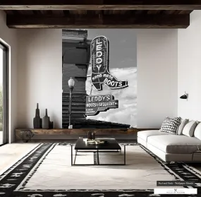 Leddy's Boot Ft. Worth Stockyard Mural - High Contrast Black & White Western Print Art Wallpaper