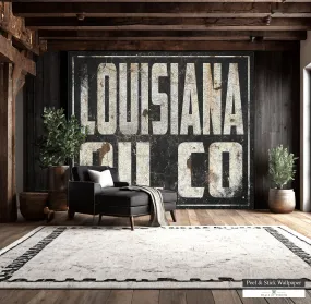 Louisiana Oil Co Vintage Wallpaper Mural - Industrial Style Peel & Stick Decorative Sign