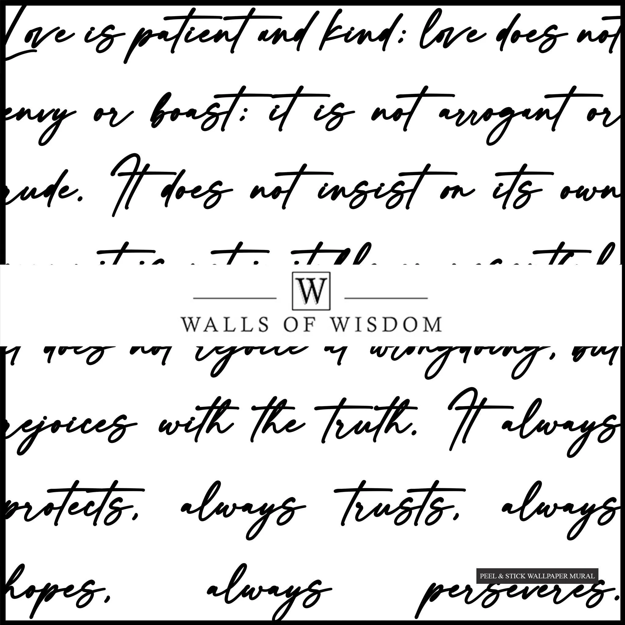 Love is Patient Bible Verse Peel and Stick Wallpaper Mural – Large Wall Art, Boho Farmhouse, Luxury Woven Fabric