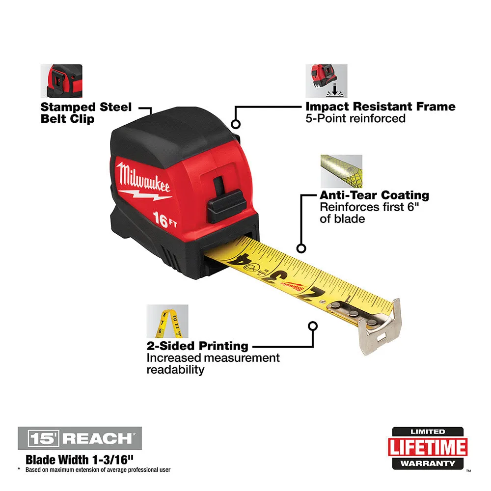 Milwaukee 48-22-0416 16' Compact Wide Blade Tape Measure