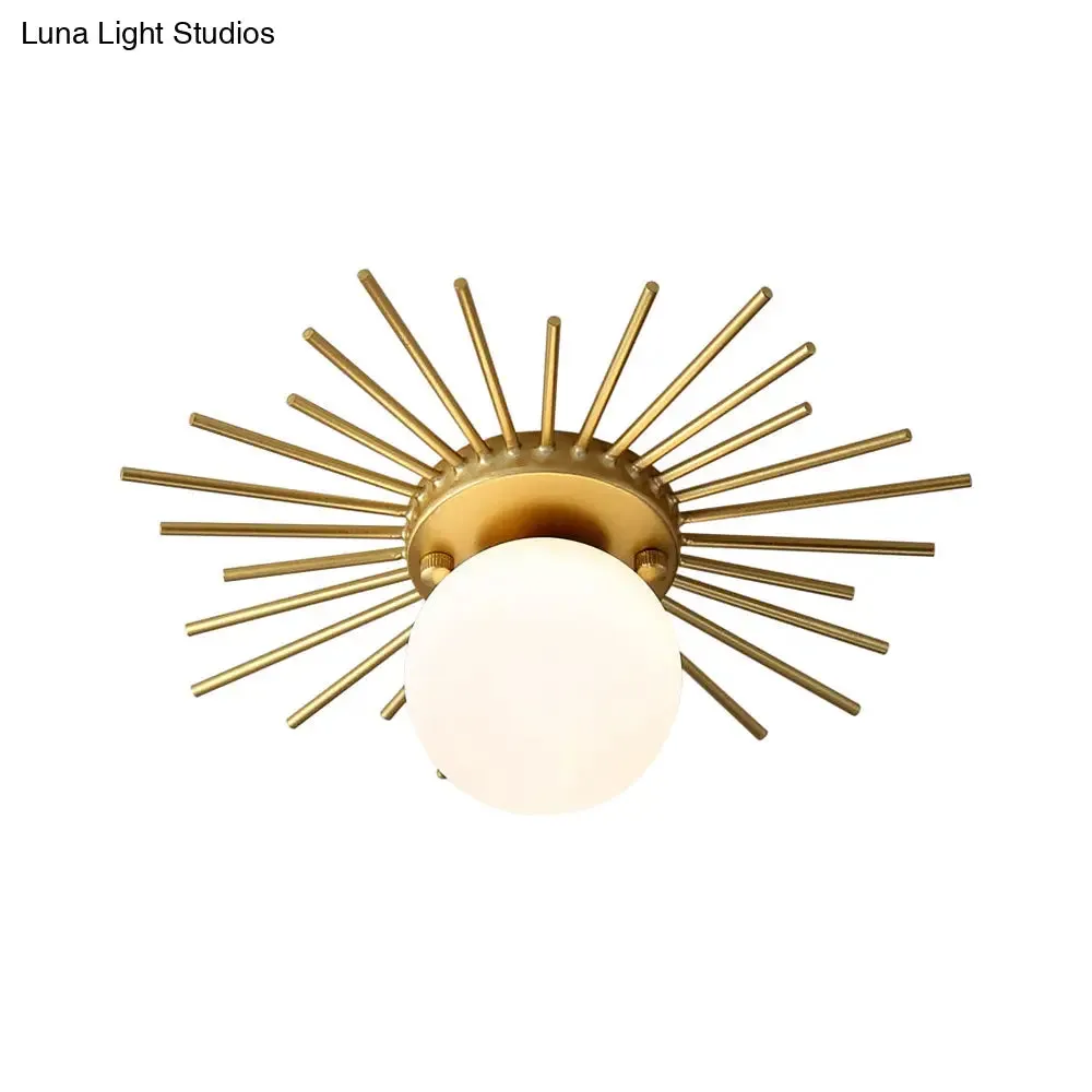 Minimalistic Gold Spherical Flush Mount Lighting w/ Frosted Glass Shade - 1 Bulb Ceiling Fixture