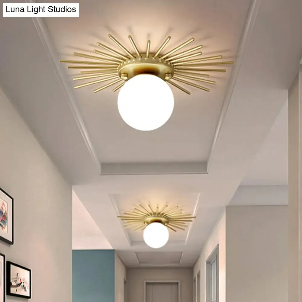 Minimalistic Gold Spherical Flush Mount Lighting w/ Frosted Glass Shade - 1 Bulb Ceiling Fixture