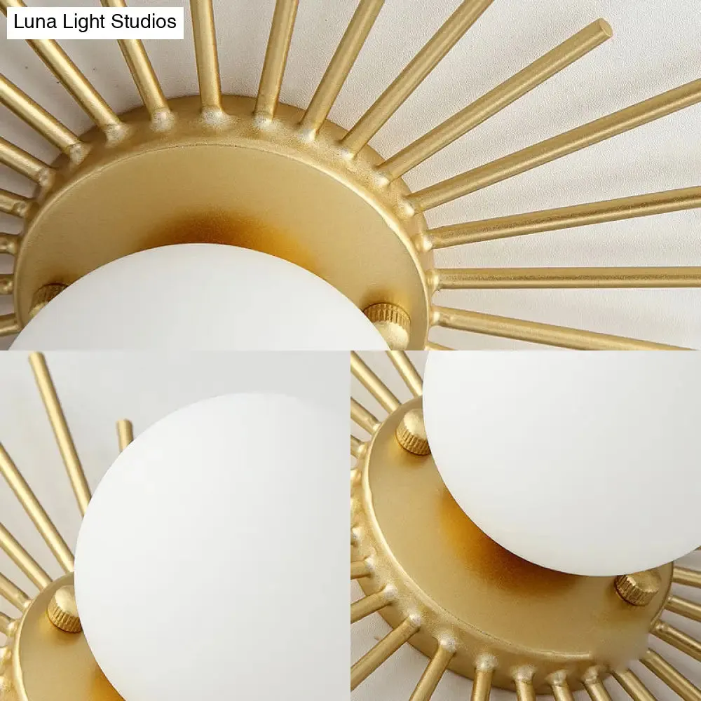 Minimalistic Gold Spherical Flush Mount Lighting w/ Frosted Glass Shade - 1 Bulb Ceiling Fixture