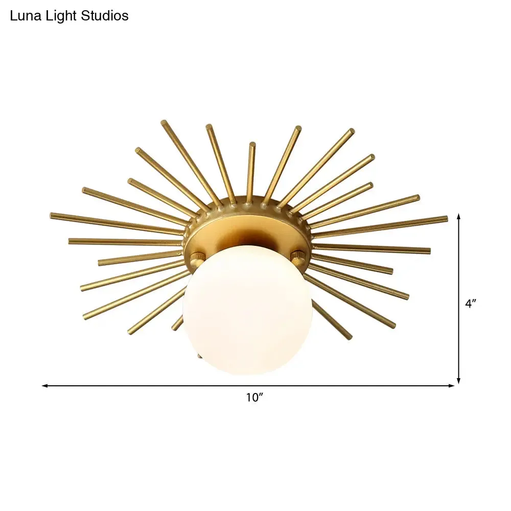 Minimalistic Gold Spherical Flush Mount Lighting w/ Frosted Glass Shade - 1 Bulb Ceiling Fixture