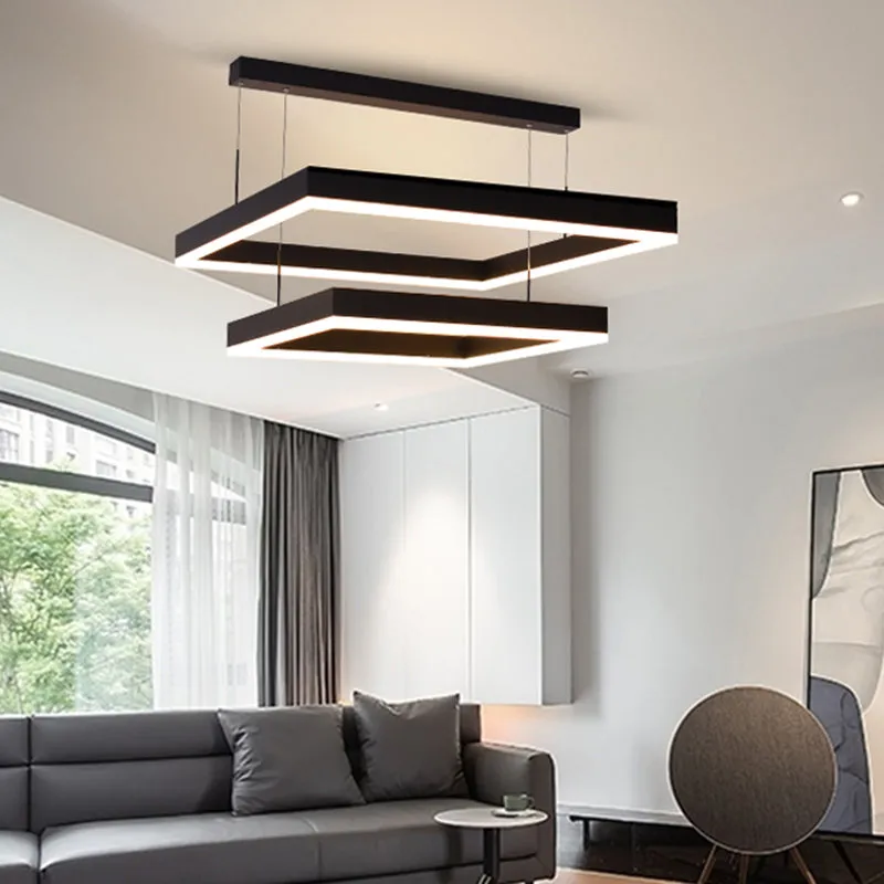 Modern 2-Tier Black Acrylic Chandelier with LED Lights for Living Room Ceiling