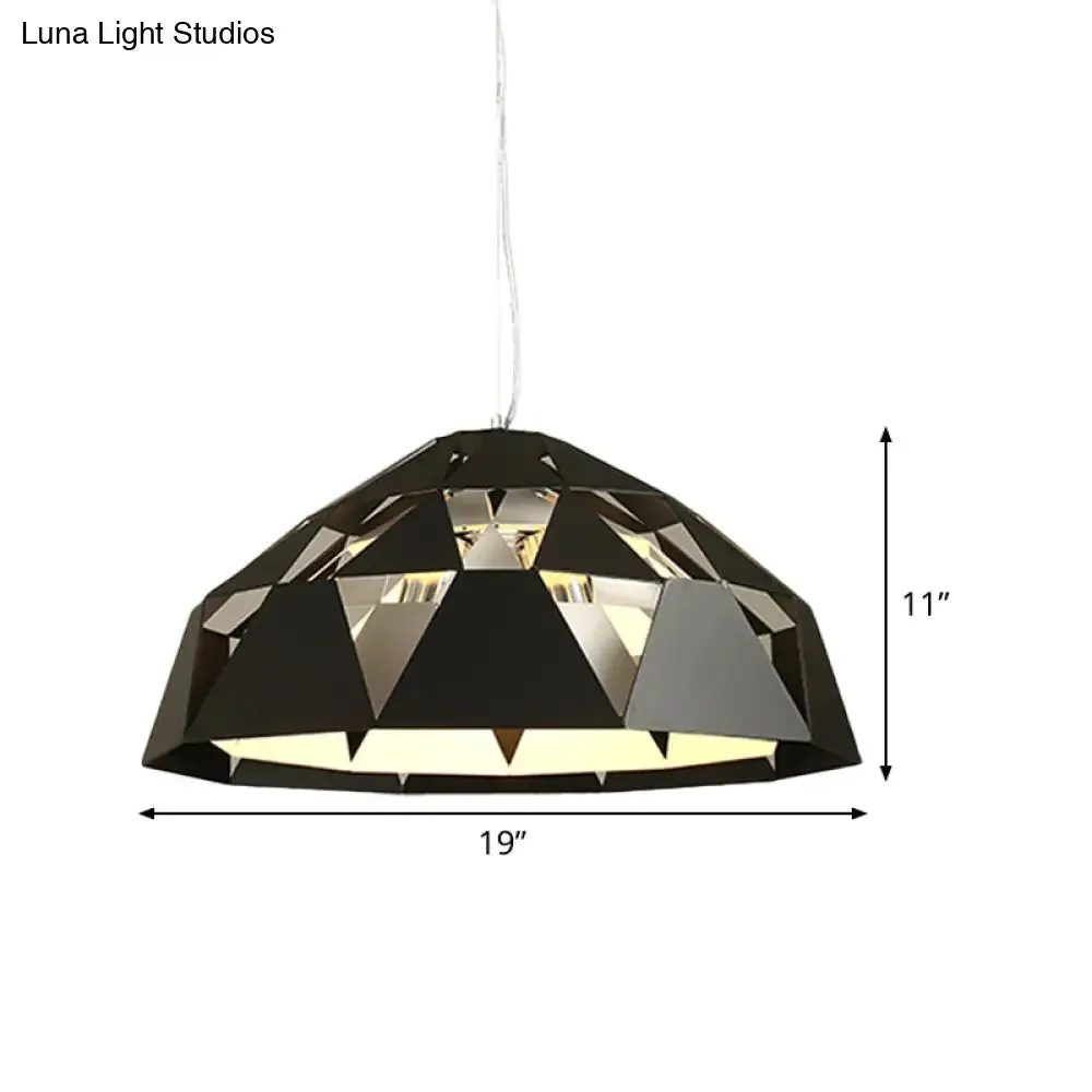 Modern 3-Light Black Hanging Chandelier with Metal Shades, Diamond Design Suspended Pendant Lamp