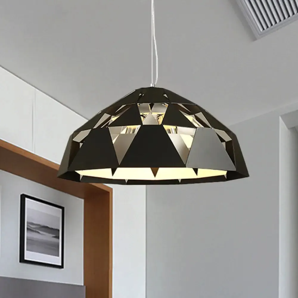 Modern 3-Light Black Hanging Chandelier with Metal Shades, Diamond Design Suspended Pendant Lamp