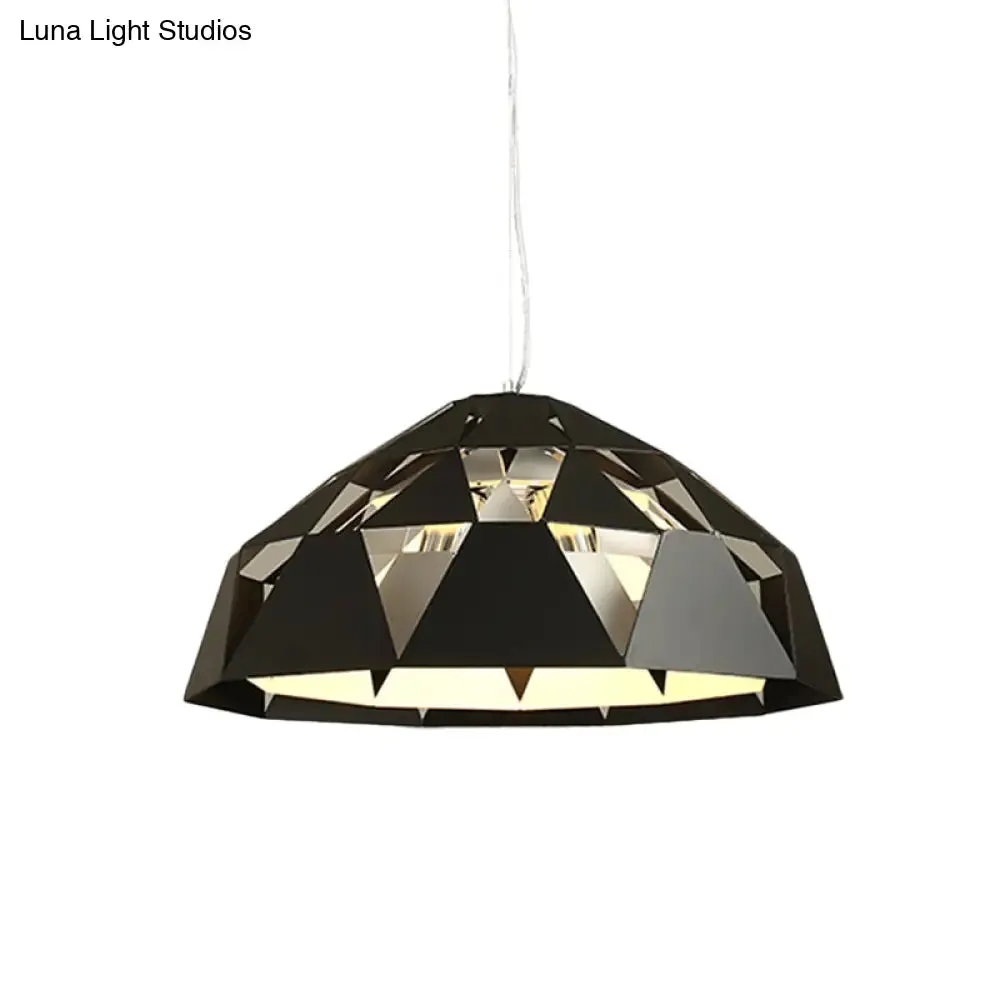 Modern 3-Light Black Hanging Chandelier with Metal Shades, Diamond Design Suspended Pendant Lamp