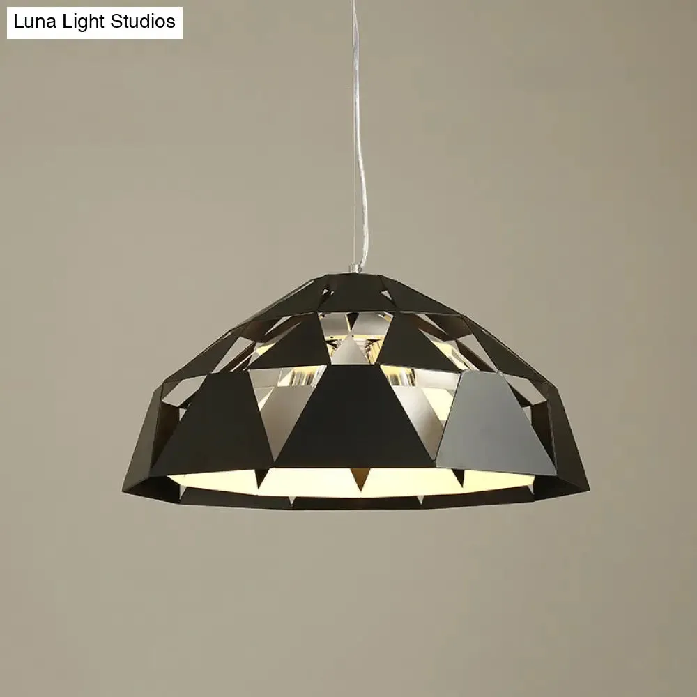 Modern 3-Light Black Hanging Chandelier with Metal Shades, Diamond Design Suspended Pendant Lamp