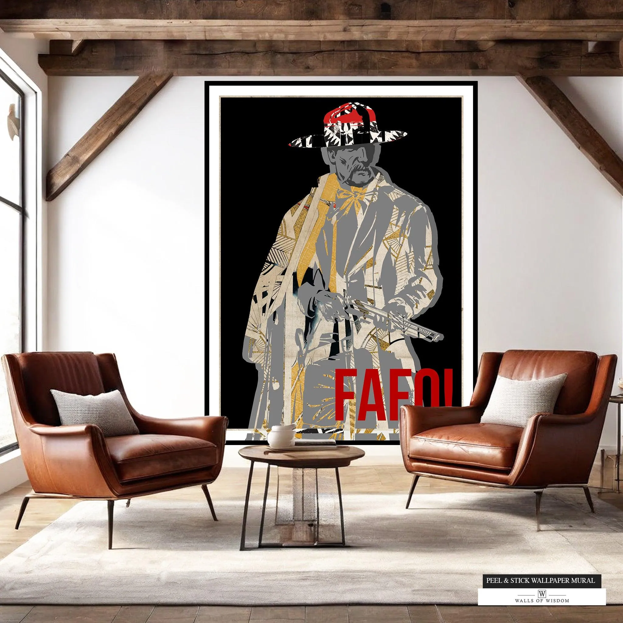 Modern Cowboy with Rifle Wall Art - "FAFO" Quote Wallpaper Mural Large Wall Art