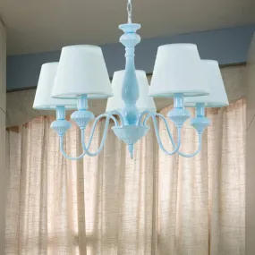 Modern Fabric Tapered Chandelier Light in Blue for Balcony Restaurant