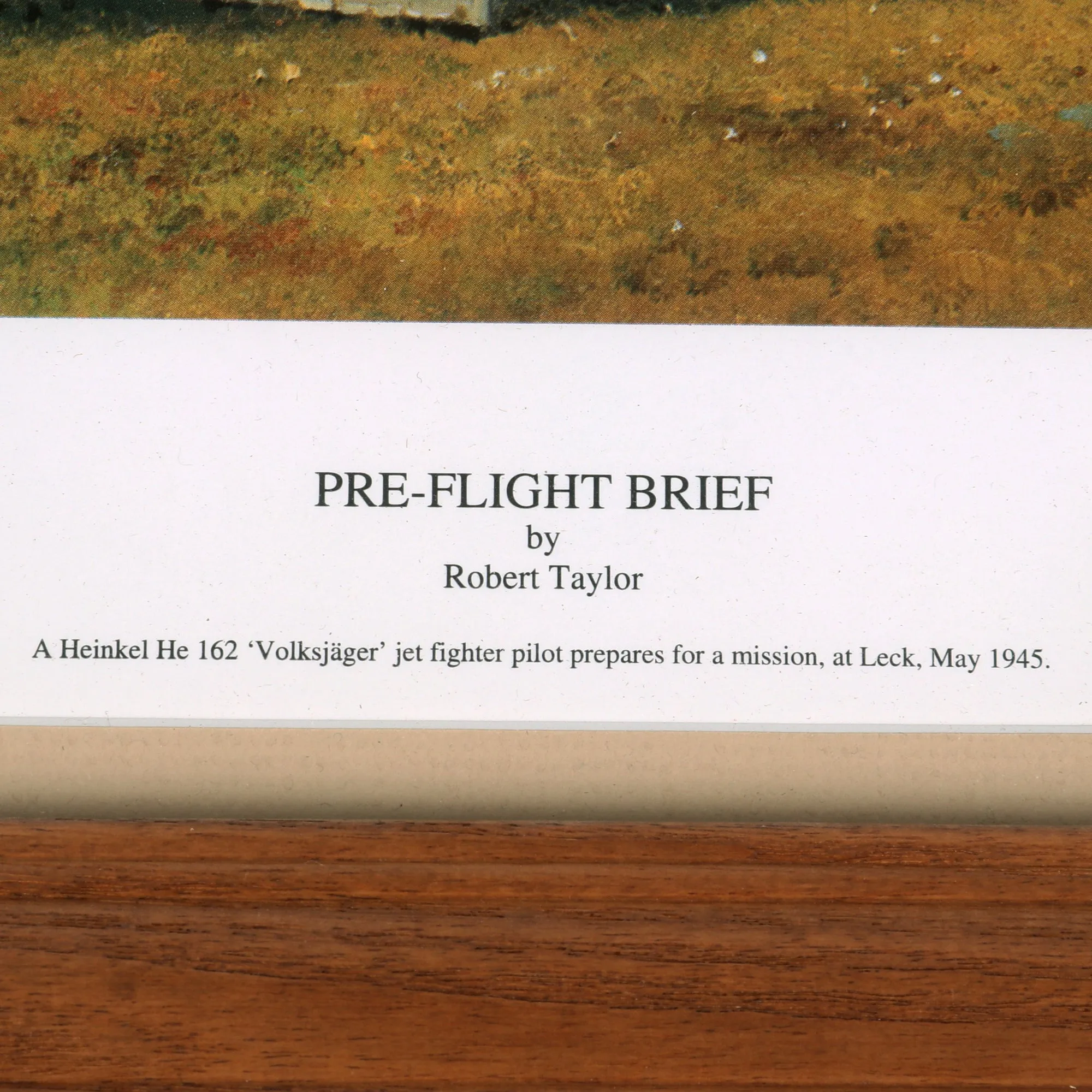 Original Artwork Print: “Pre-Flight Brief” Painting of Heinkel He 162 Volksjäger Pilot Preparing for a Mission; Signed by Artist - 19" x 15 ½", in Museum Grade Frame