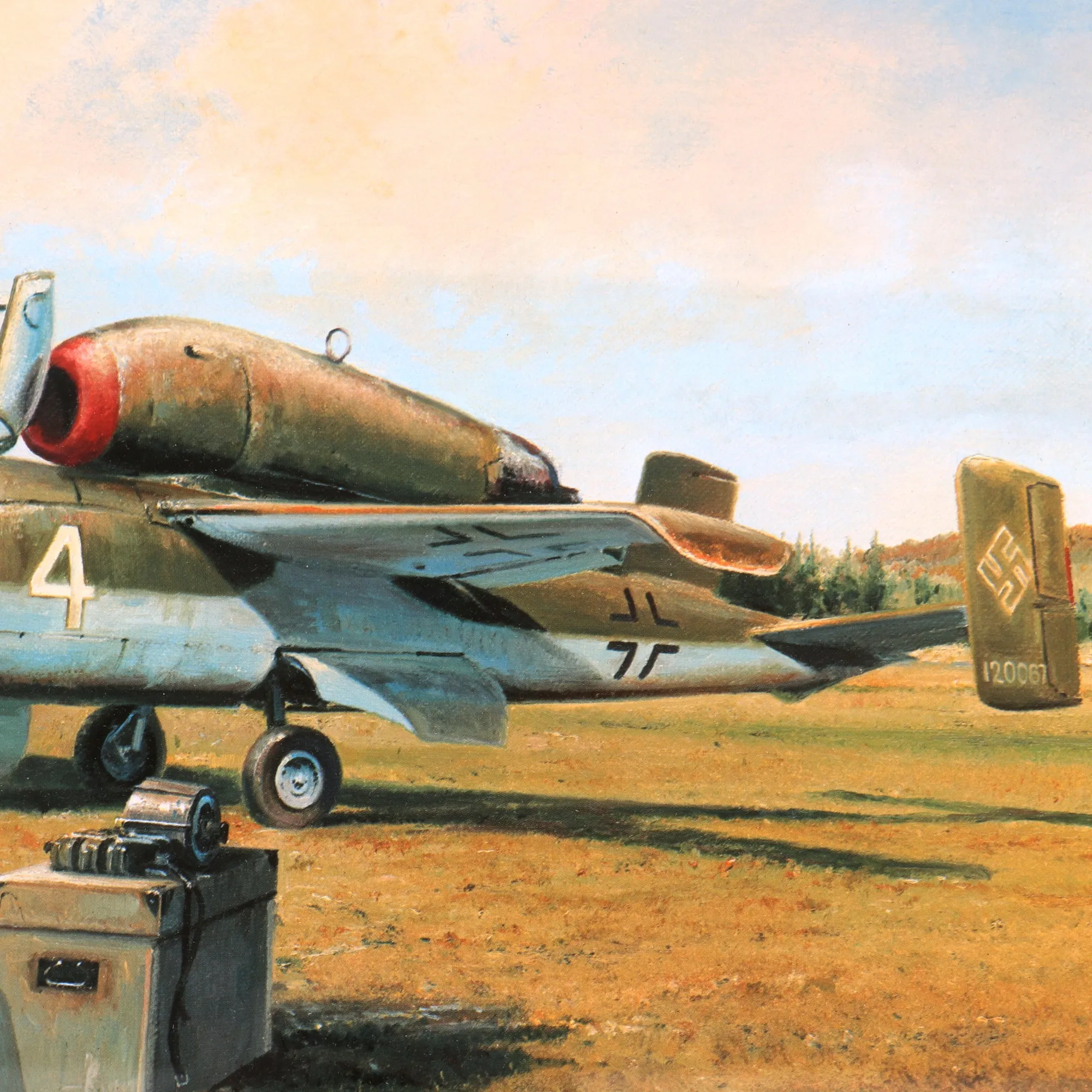 Original Artwork Print: “Pre-Flight Brief” Painting of Heinkel He 162 Volksjäger Pilot Preparing for a Mission; Signed by Artist - 19" x 15 ½", in Museum Grade Frame